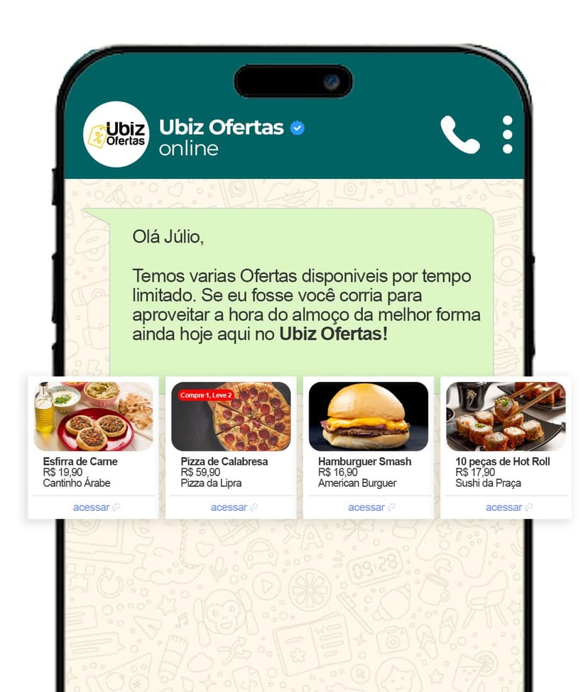 Oferta enviada pelo WhatsApp da UbizOfertas